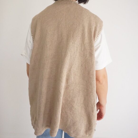Vintage Cabin Creek Taupe Knit Cross Pattern Cotton Blend Button Sweater Vest 2X - Picture 3 of 10